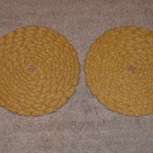 RARE 2 NWT DESIGNER KIM SEYBERT GOLD SUMMER FLOWER FLORAL BEADED TABLE PLACEMAT